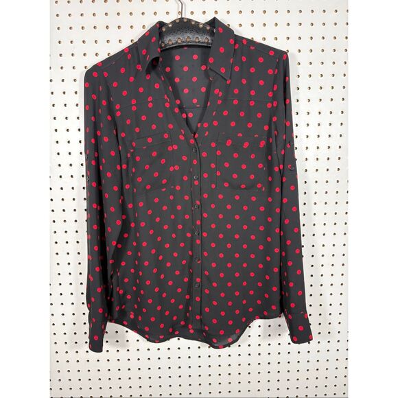 Express woman’s portofino slim fit polka dot button down blouse size S - Picture 1 of 5